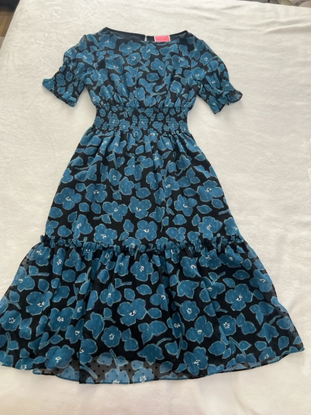 Kate Spade Boho Blue Floral Smocked Midi Dress Size S - Picture 3 of 9